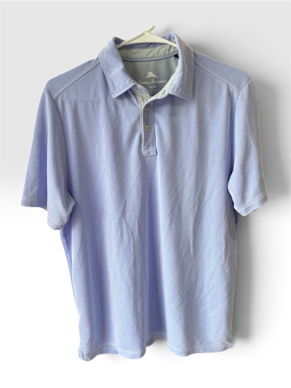 Men’s Tommy Bahama super soft short sleeve polo shirt light periwinkle blue Med